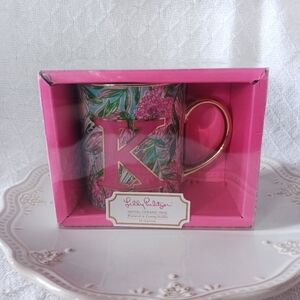 Lilly Pulitzer "K" Initial Ceramic Mug Featured in Coming In Hot 14 oz.